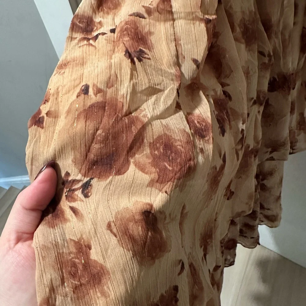 Storia Brown Rose and Lurex Stripes Ruffled Maxi Dress - Picture 2 of 6